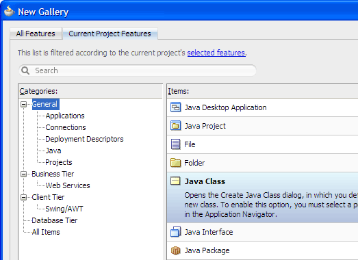 New Gallery、Create Java Class