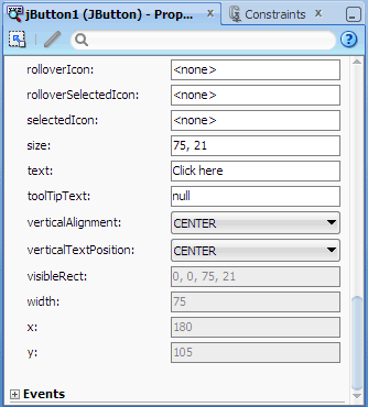 プロパティ・インスペクタ、ボタンのテキスト