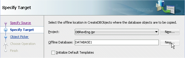 Copy Database Objects to a Projectダイアログ