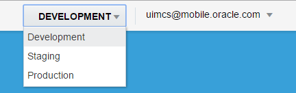 屏幕截图显示环境选择器下拉列表，其中显示标记为“开发”、“暂存”和“生产”的选项