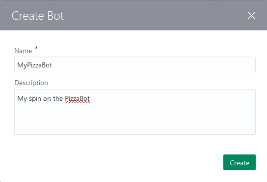 The Create Bot dialog.