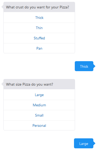 Prompts for crust and size.