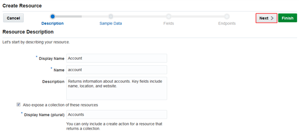 The Create Resource dialog.