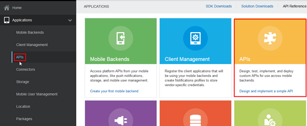 APIs in the side menu.