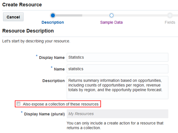 The Create Resource dialog