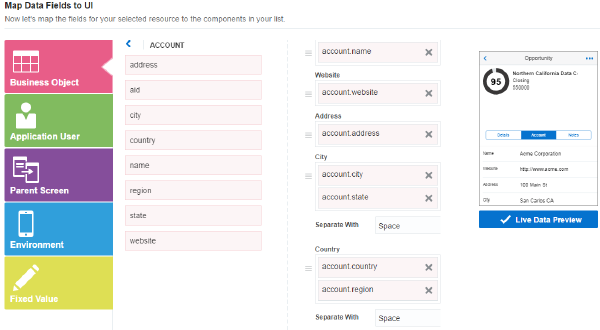 The Form field mapping.