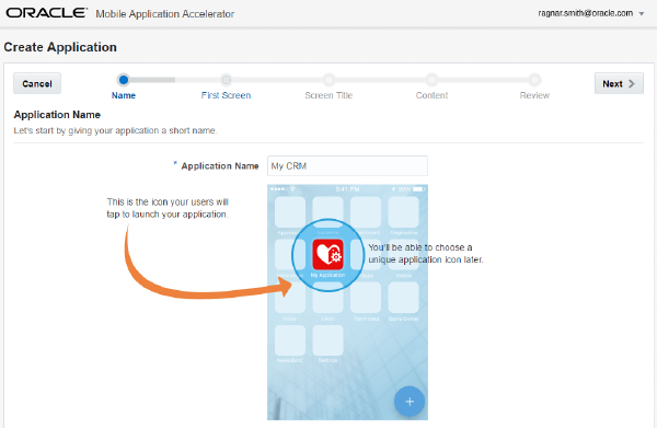 The Application Name page 
