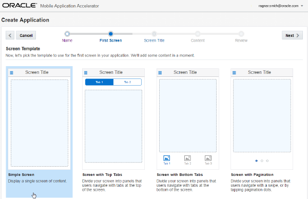 The Screen Template screen.
