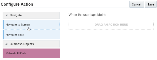The Navigate to Screen action.