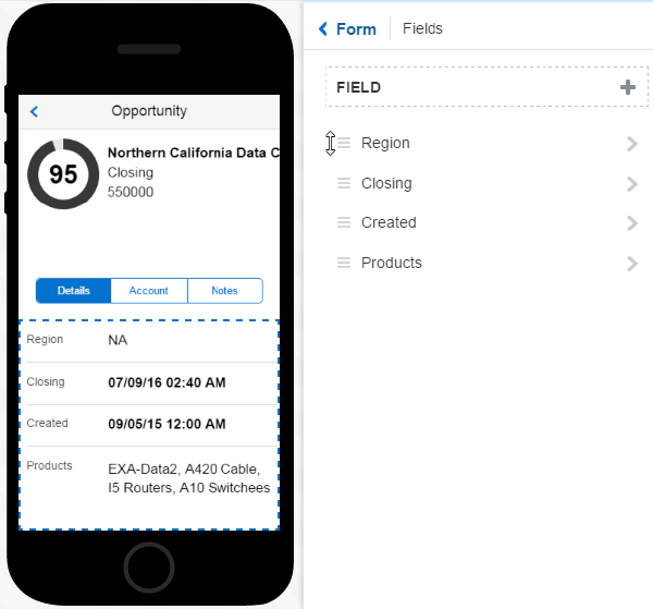 The re-ordered fields.