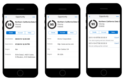 The Opportunity screen's tabs.