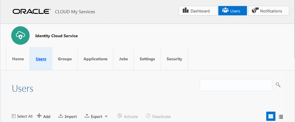 Users tab in Oracle Identity Cloud Service