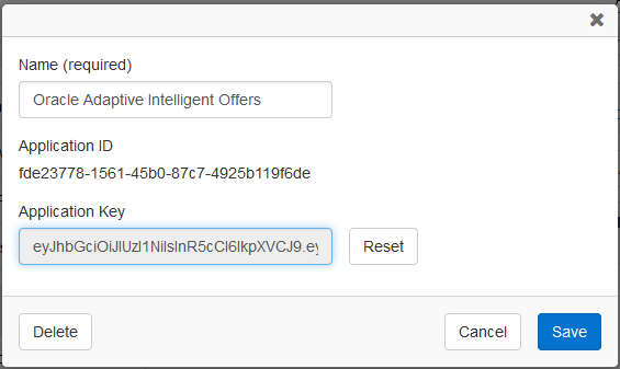 Application ID and Application Key dialog box