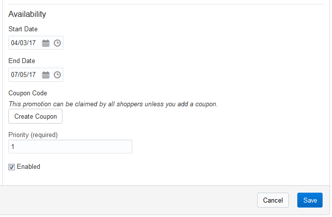 Promotion availability dialog box