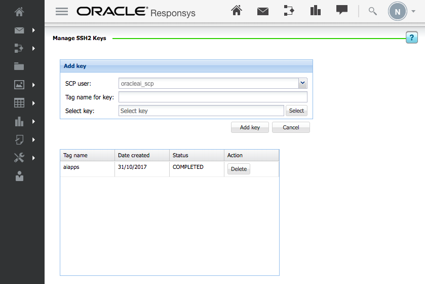 Manage SSH2 Keys page