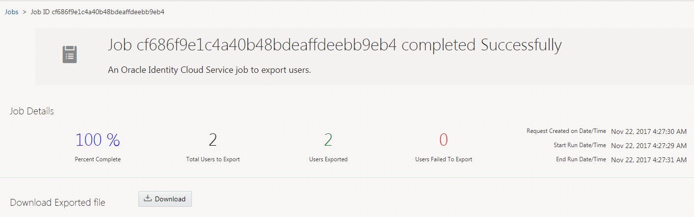 Downloading the Users export file Downloading the Users export file