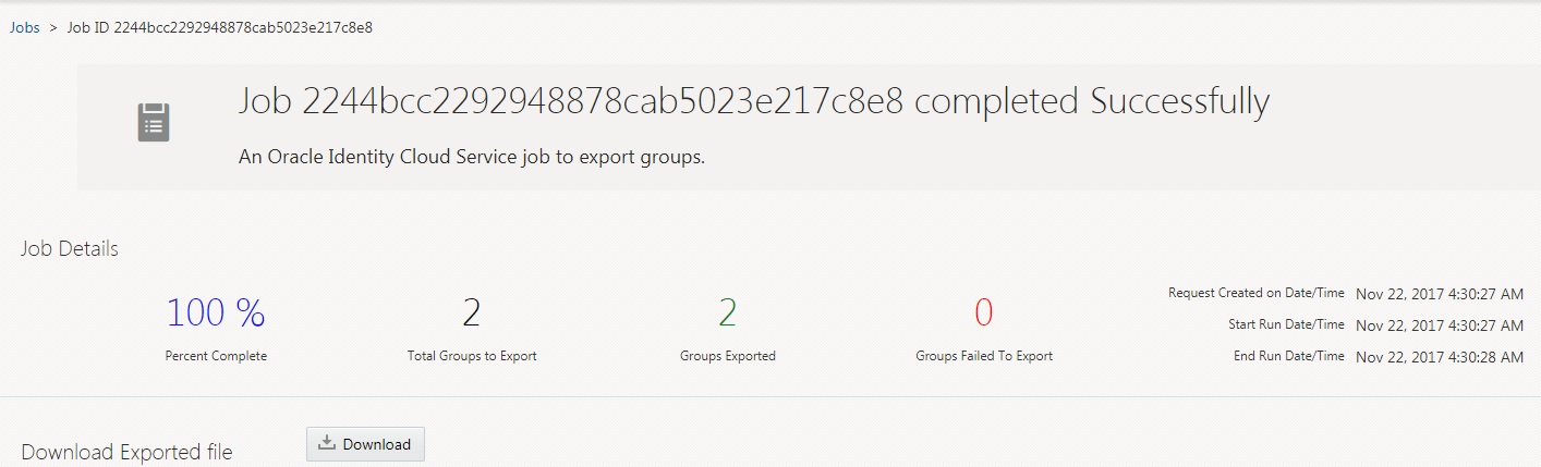 Downloading the Groups export file Downloading the Groups export file