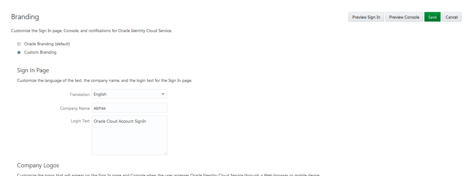 Customize the sign in page in Oracle Identity Cloud Service UI.