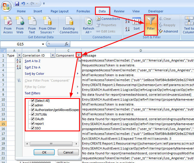 Enabling filtering in Excel to isolate events using column filters Enabling filtering in Excel to isolate events using column filters