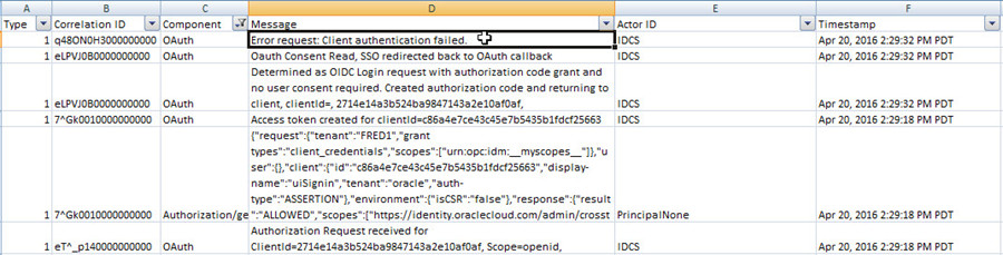 CSV file with the message Error request: Client authentication failed selected CSV file with the message Error request: Client authentication failed selected