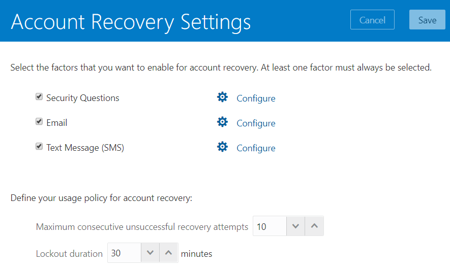 The Account Recovery Settings page