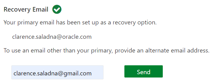 The Recovery Email pane