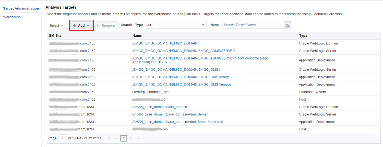 Add targets to the warehouse