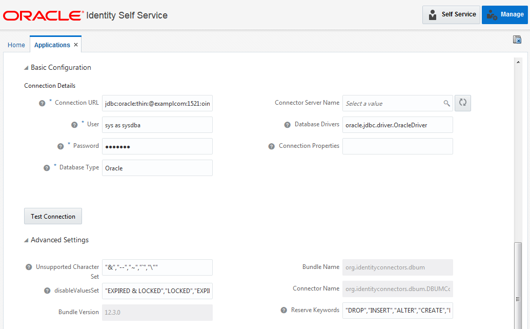 Enter values for the Basic Configuration and Advanced Settings parameters