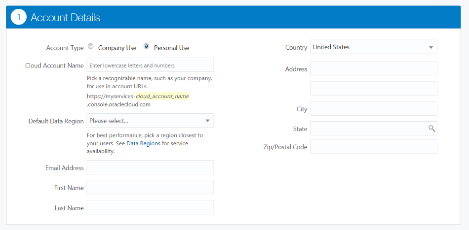 Create an Oracle account
