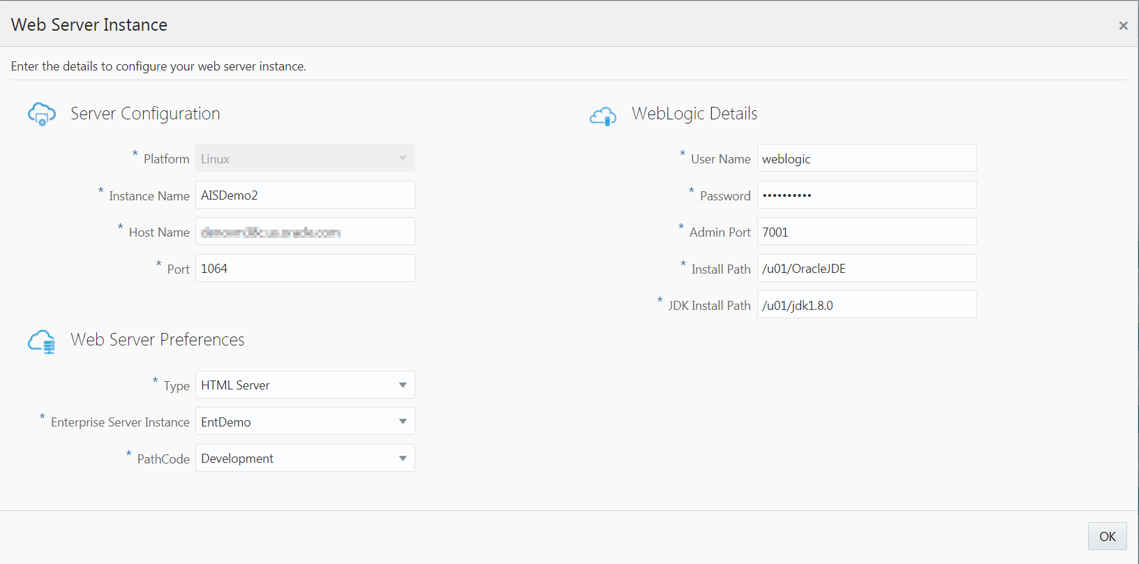 Web Server Instance Details