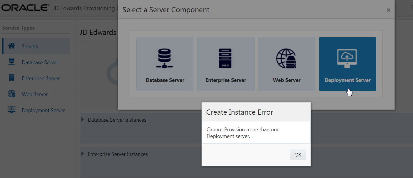 Create Instance Error Window