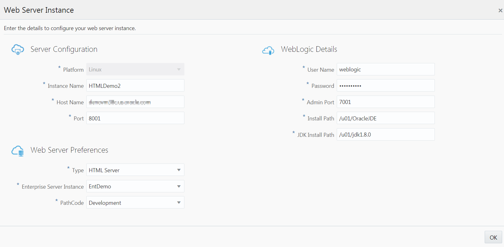 Web Server Instance Details