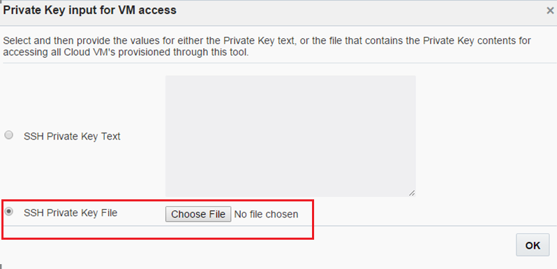 Public
                                  Key input for VM access