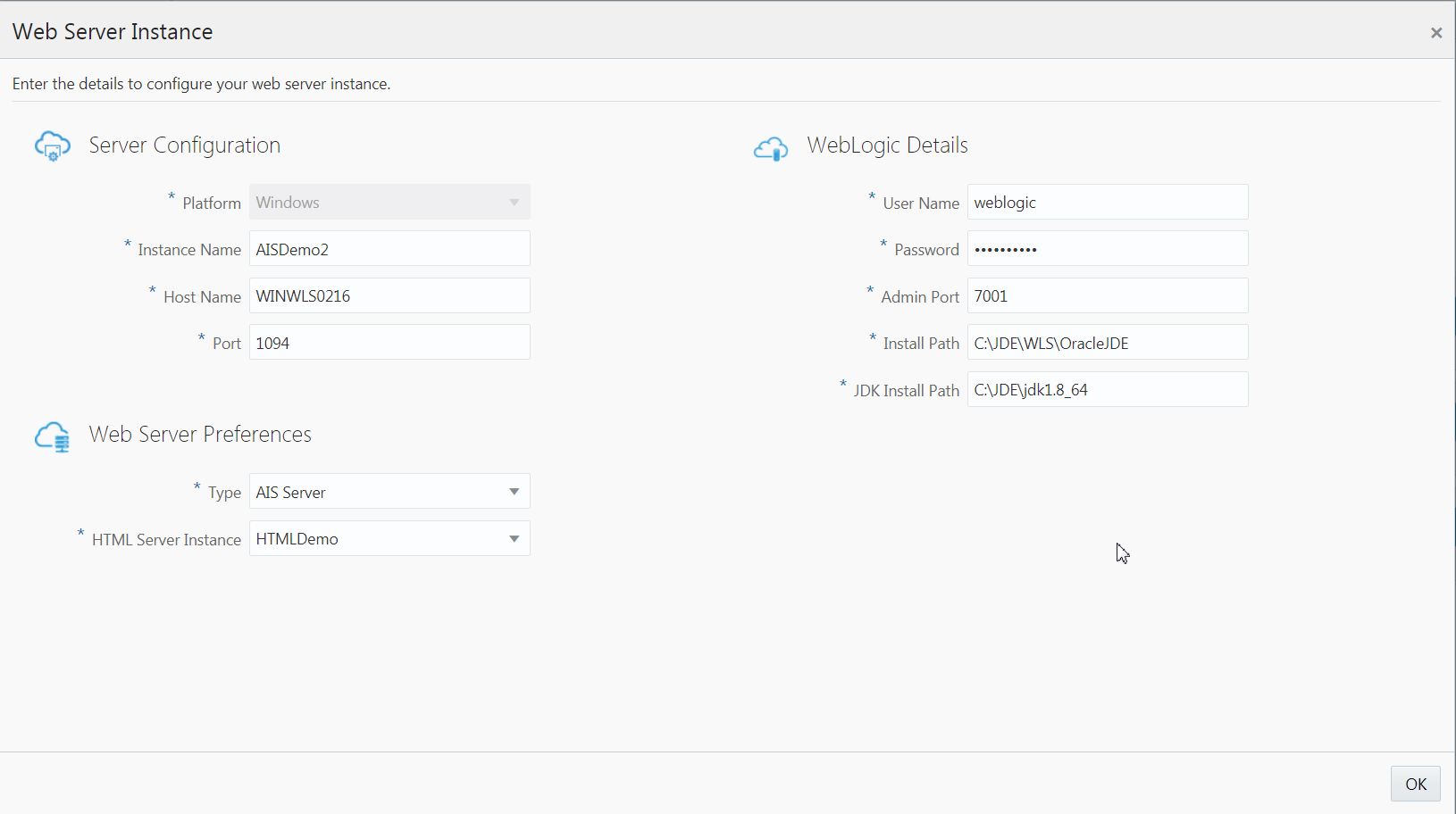 Web Server Instance Details