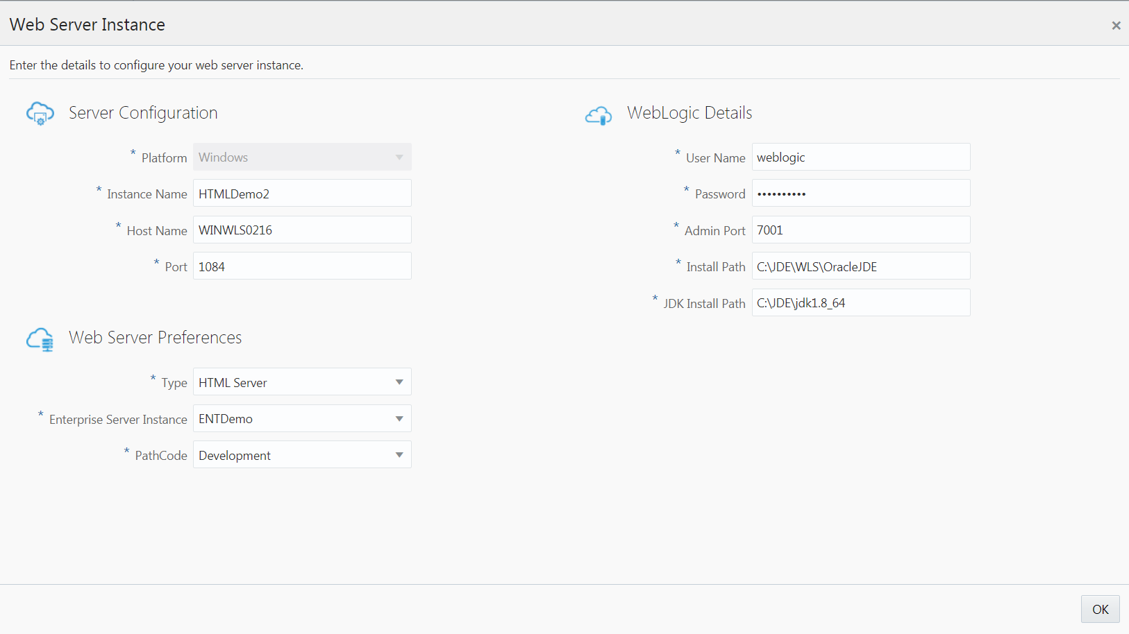 Web Server Instance Details
