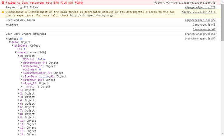 Open Work Orders data table