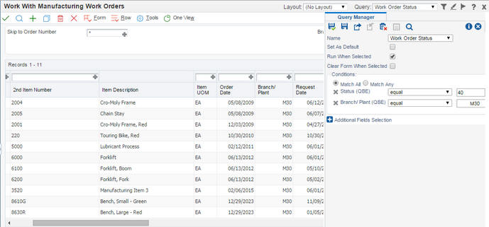 Work Order Status query