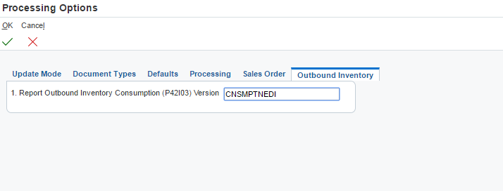 Opciones de proceso de Outbound Inventory Consumption