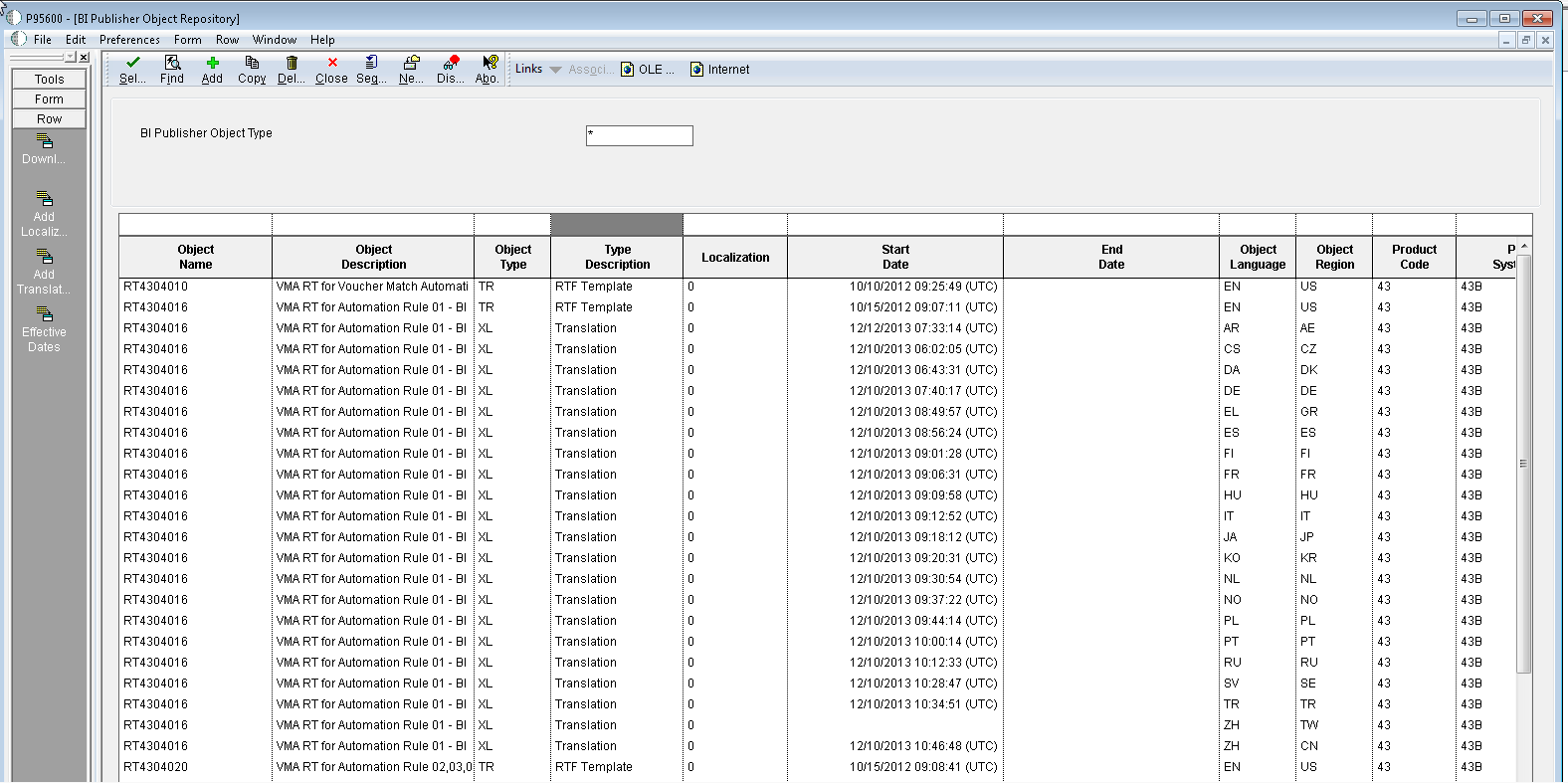 Pantalla BI Publisher Repository