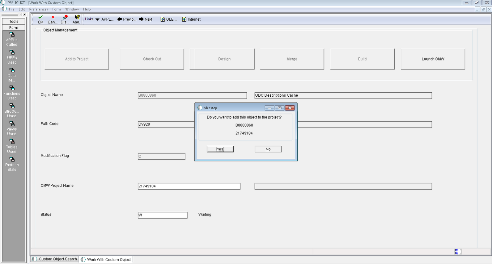 P96UCUST - Work With Custom Object