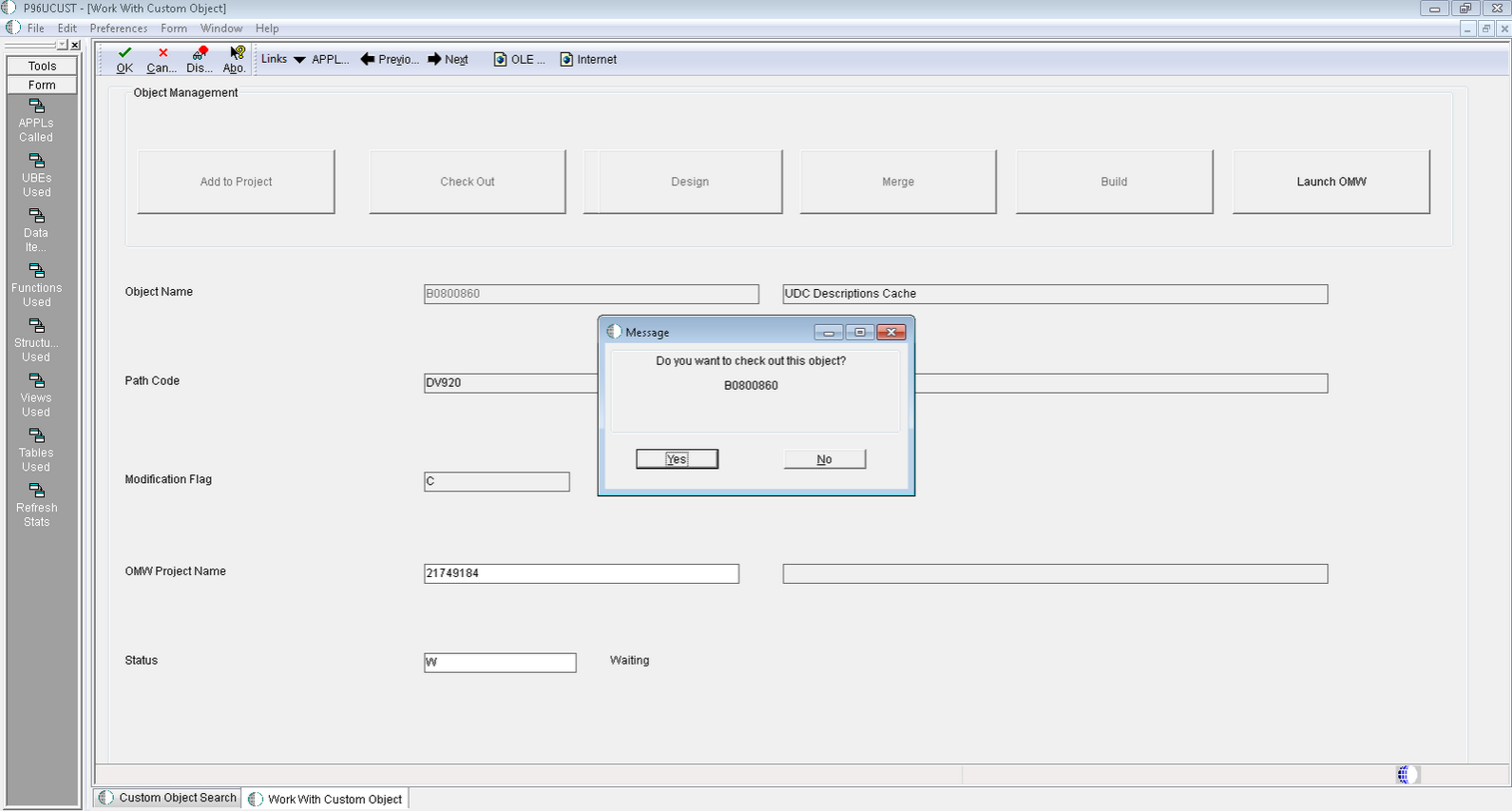P96UCUST - Work With Custom Object