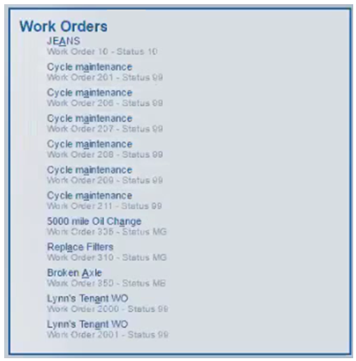 Work Orders Search Results