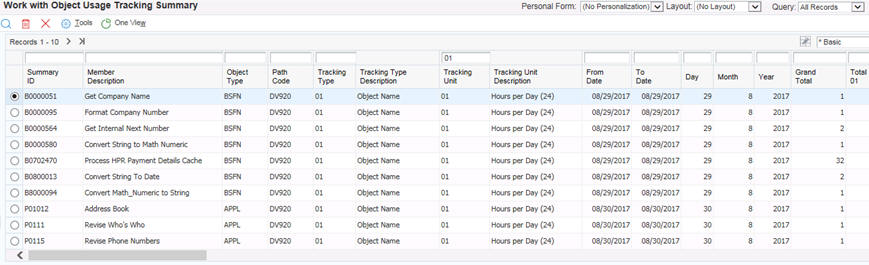 Work with Object Usage Tracking Summary Application