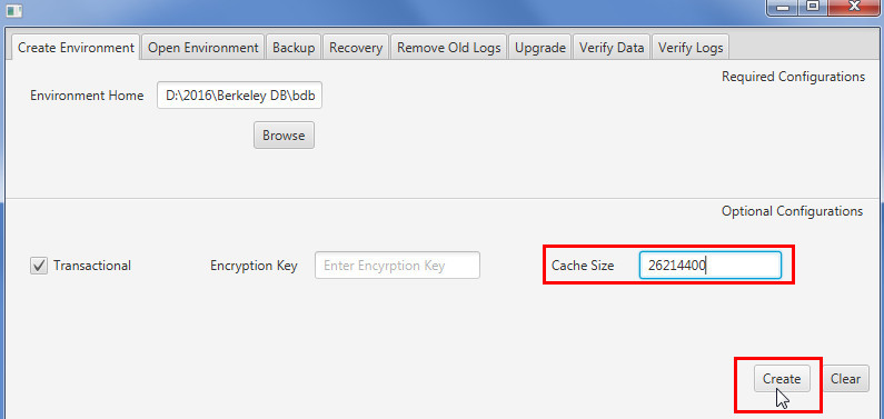 Enter a cache size and click create
