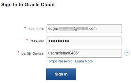Sign in to Oracle Cloud
