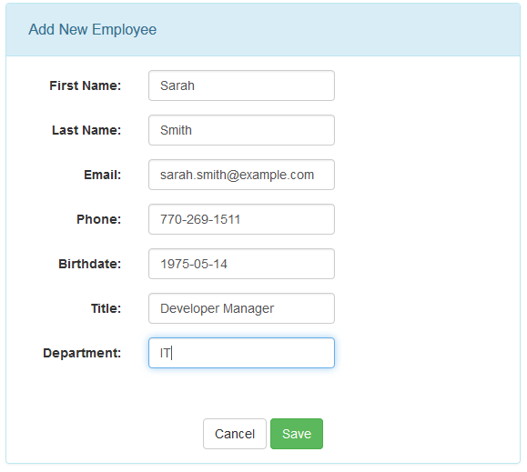 Add New employee page