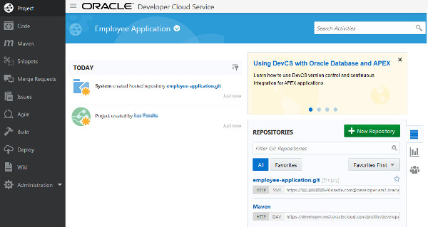 Home page with newly created project