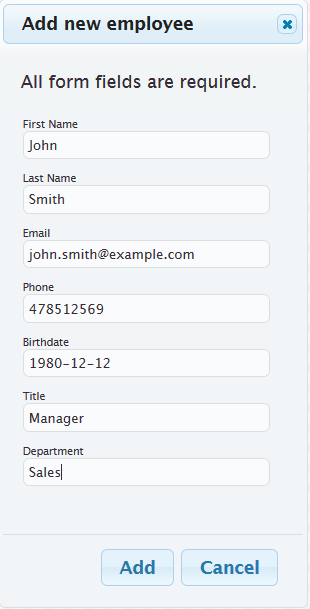 Employees client - Add new form