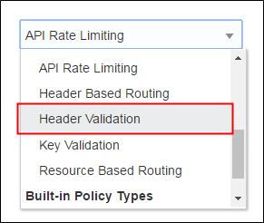 The policy filter list, showing the selected Header Validation filter