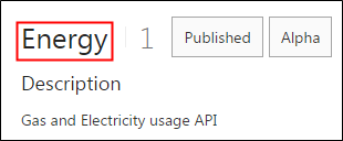 APIs page - Energy API on the Management Portal